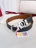 1:1 Ferragamo Black Leather Belt with Silver Logo Buckle Hanging Buckle 3.5cm